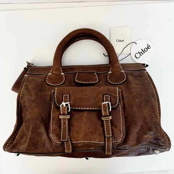 Chloe Edith Brown Top Handle Leather Tote Bag Made in Italy - Picture 2 of 9